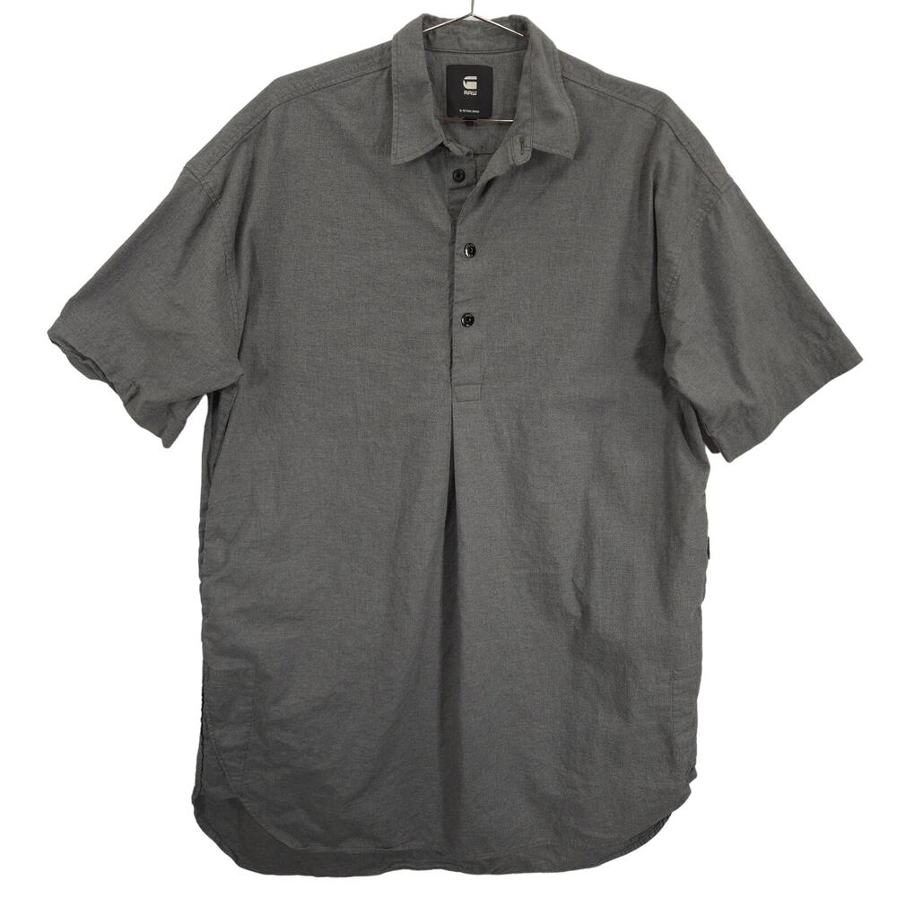 G Star Shirt Dress Womens L Gray Loose Fit Side Seam Pockets Snap Short Sleeve